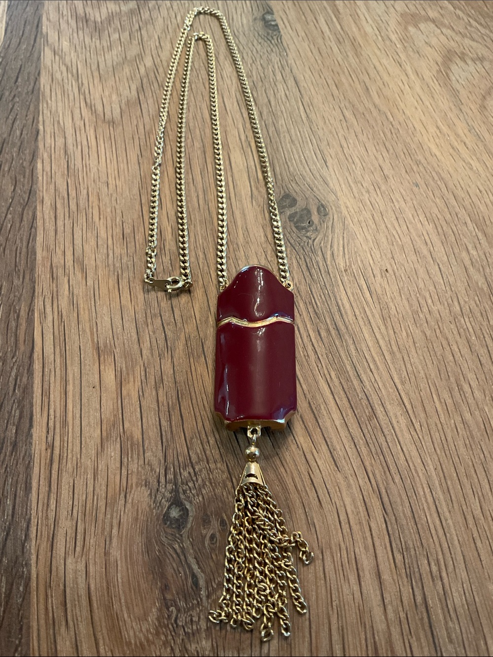 Vintage Avon Lipstick Holder Deep Red Tassel Pendant Necklace 1970’s - Picture 3 of 5